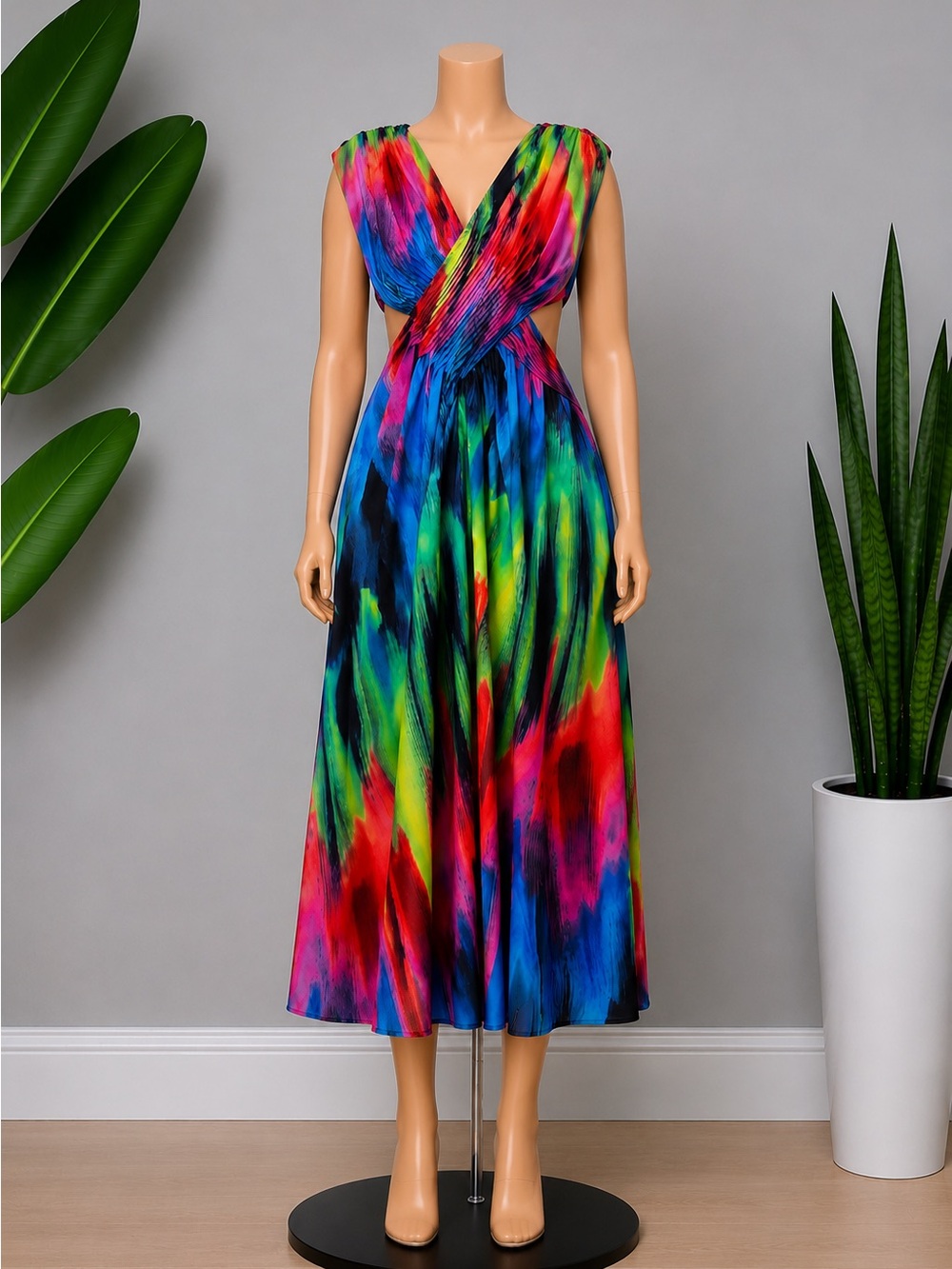 Multicolor V-Neck Maxi Dress